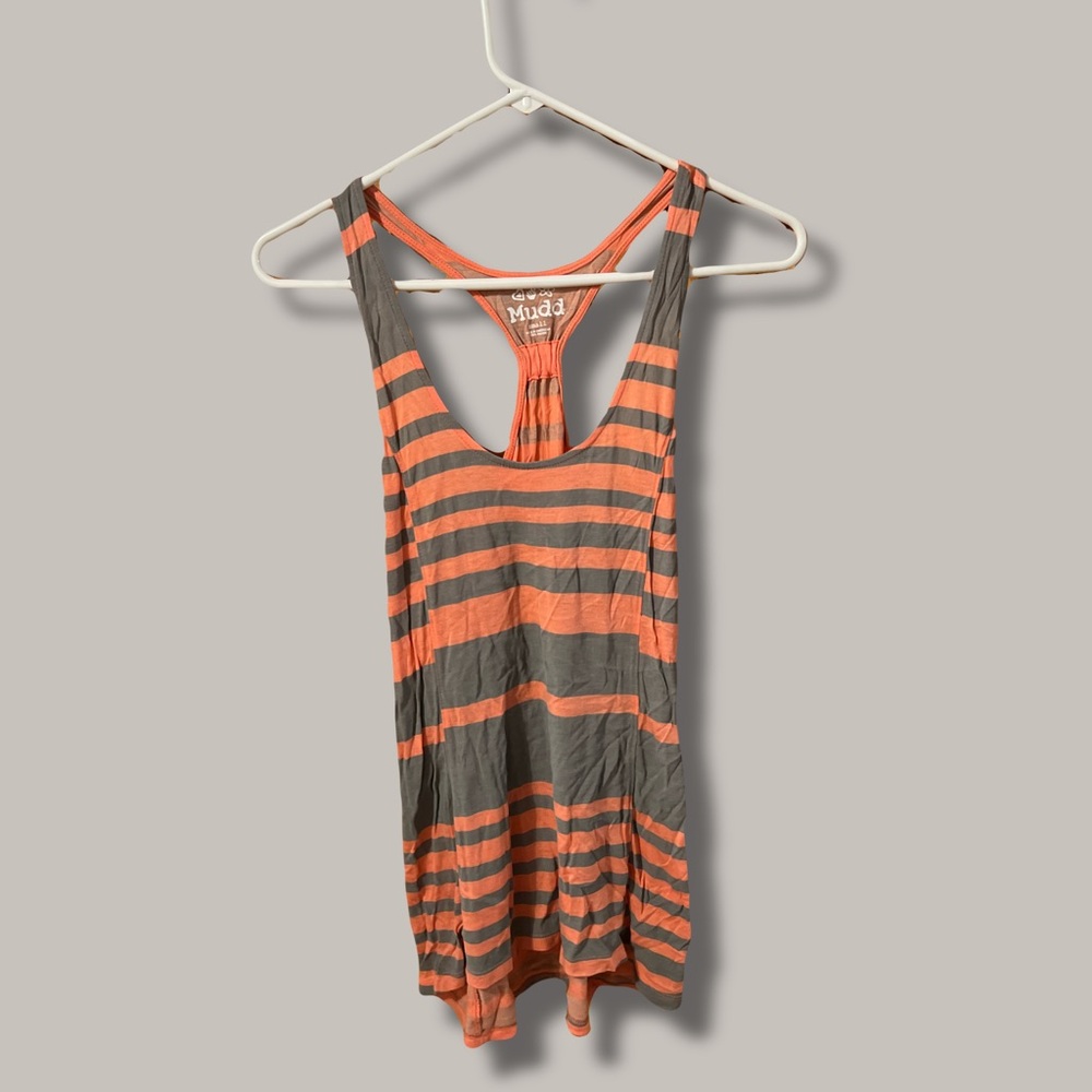 Mudd Coral and Gray Striped Tank Top